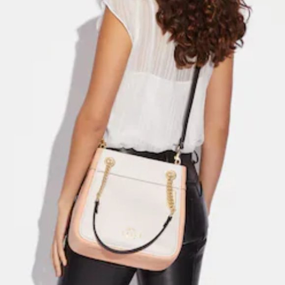 NWT Coach Cammie Chain Bucket Bag Colorblock shoulder|crossbody gold/white - Picture 2 of 6